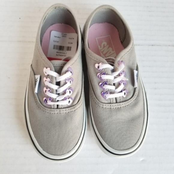 Girl Canvas Grey Vans Sneakers W/ Purple Hearts - Picture 6 of 6